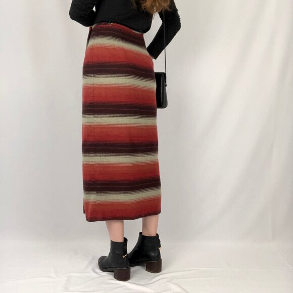 Vintage Red and Brown Striped Midi Skirt - Picture 3 of 6